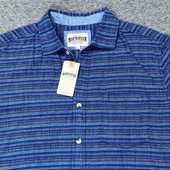 NWT North River Men's Stripe Shirt Short Sleeve Button Down Western/Work in Blue - Picture 2 of 11